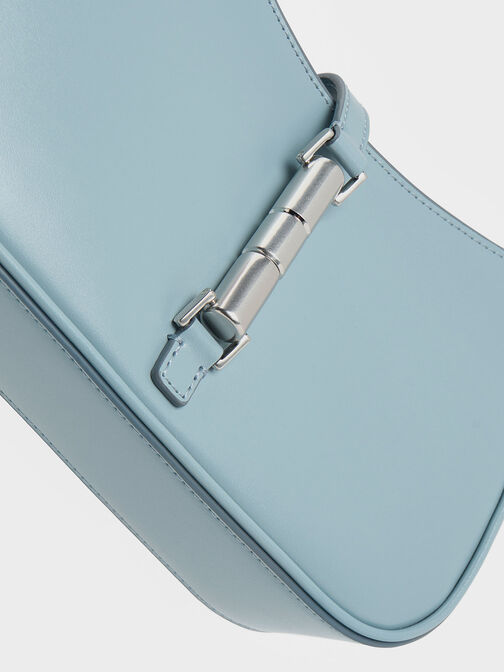 Bolso de hombro Cesia con detalles metálicos, Azul pizarra, hi-res