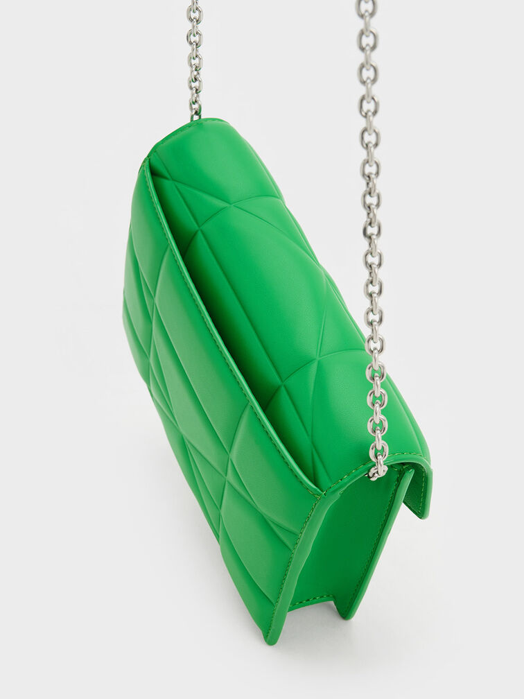 Blanche Chevron Chain-Strap Clutch, Green, hi-res