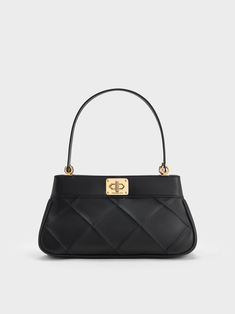 Eleni Quilted Shoulder Bag, Black, hi-res