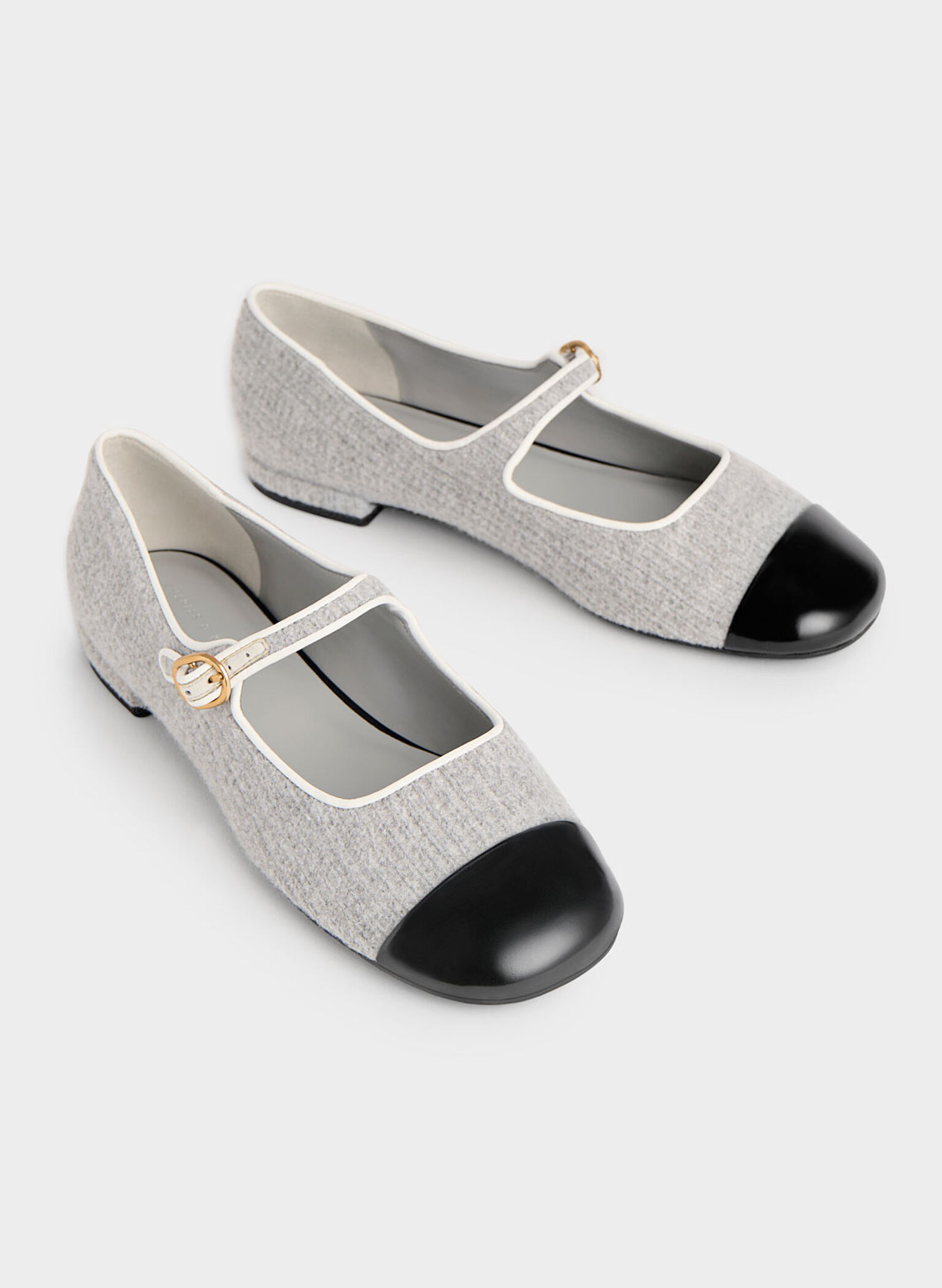Toe-Cap Knitted Mary Janes, Gris claro, hi-res