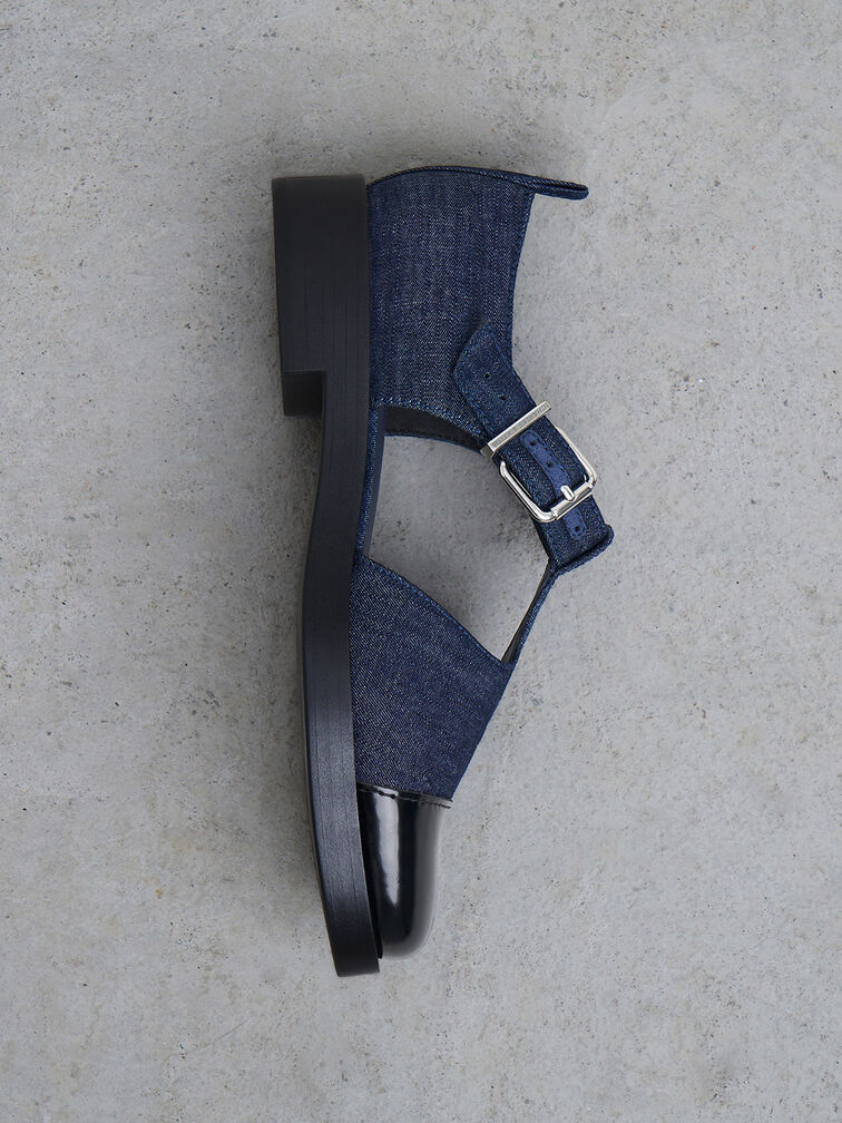 Charly T-Bar Buckled Sandals, Dark Blue, hi-res