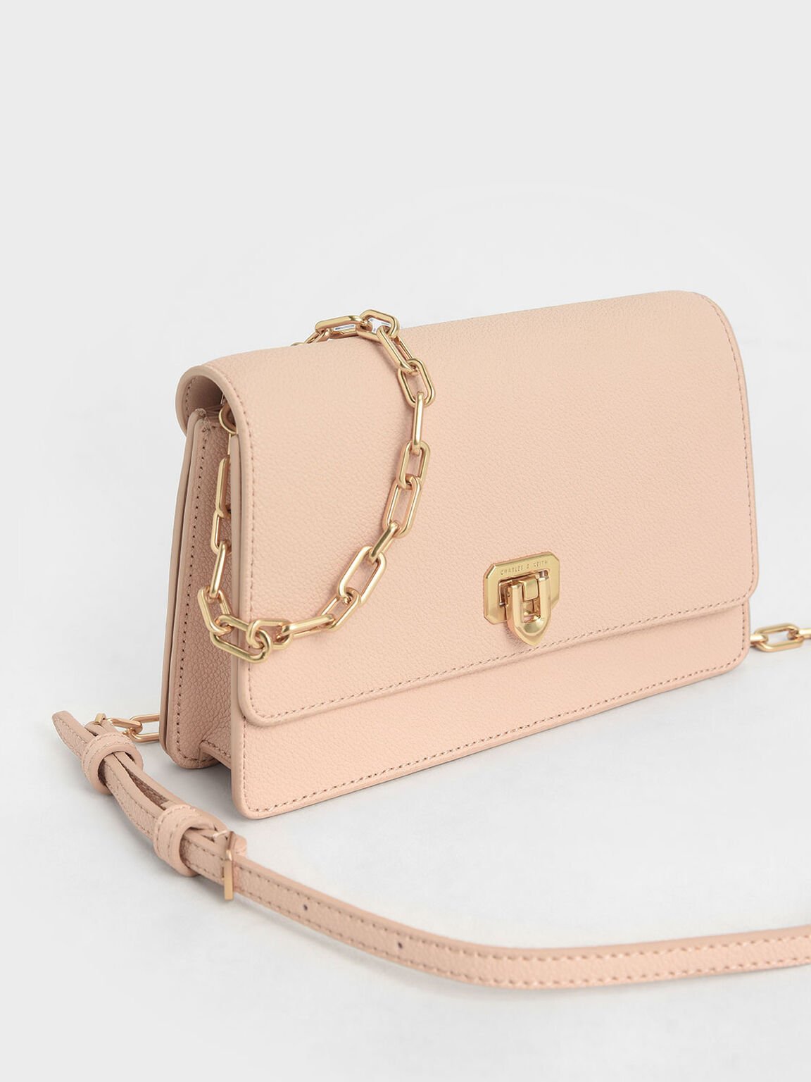Double Chain Link Push-Lock Bag, Nude, hi-res
