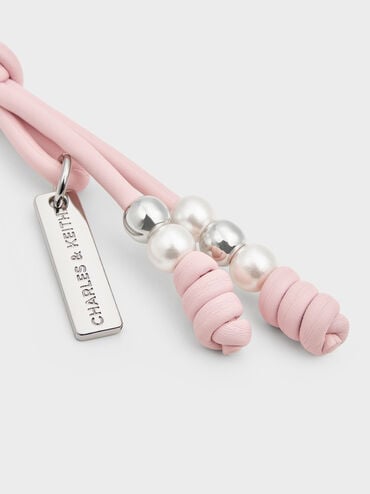 Beaded Cord Knot Charm, Cotton Candy Pink, hi-res