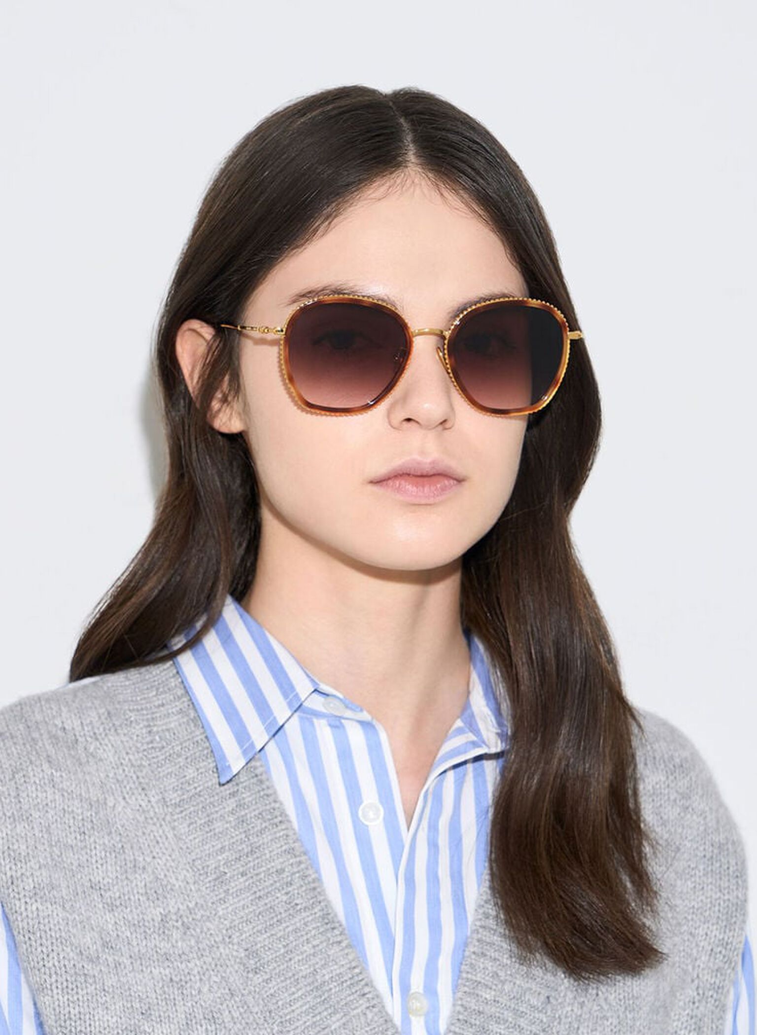 Gafas de sol de mariposa metálica torcida, Nacar, hi-res