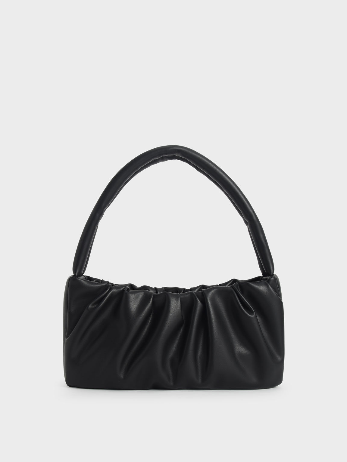 Ruched Top Handle Bag, Black, hi-res