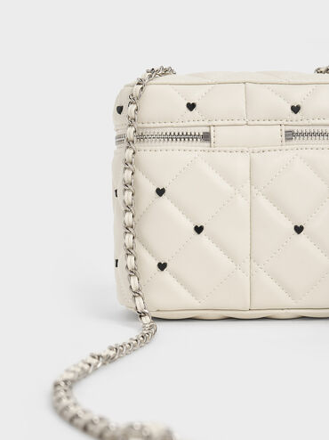 Nezu Quilted Heart-Print Bag, Chalk, hi-res
