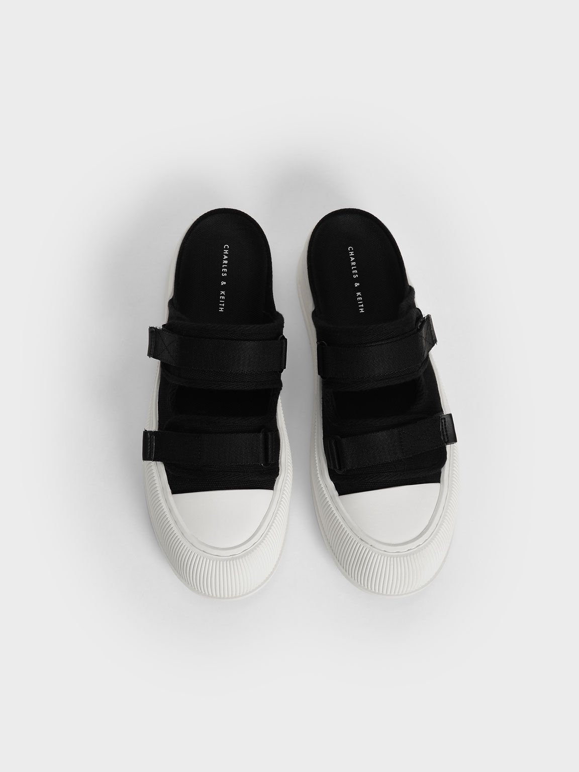 Canvas Velcro Sneaker Mules, Black, hi-res