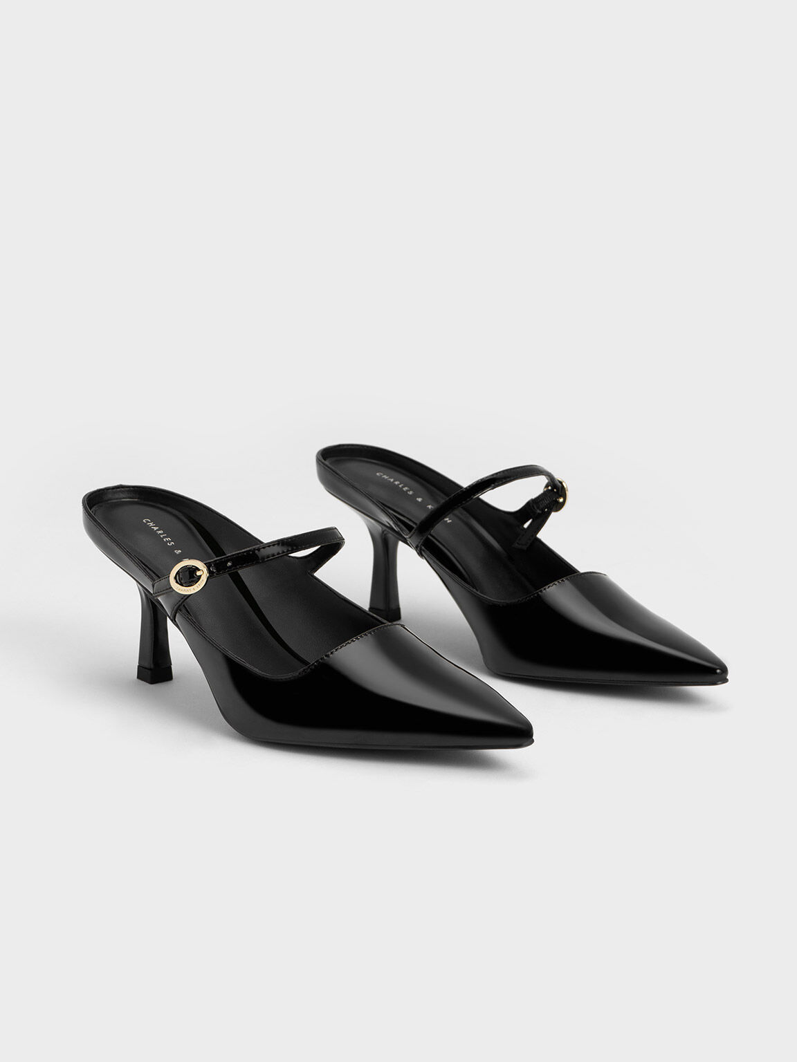 Patent Mary Jane Heeled Mules, Black Patent, hi-res