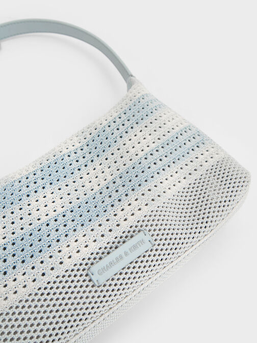 Ida Checkered Knitted Shoulder Bag, Sea Salt Blue, hi-res