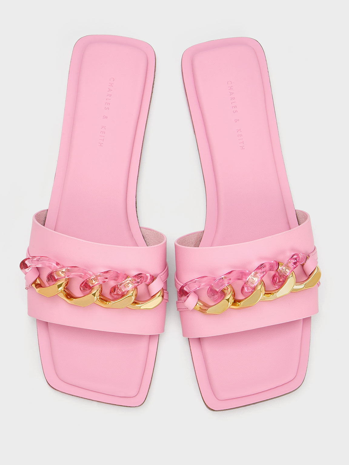 Chunky Chain Link Slide Sandals Pink