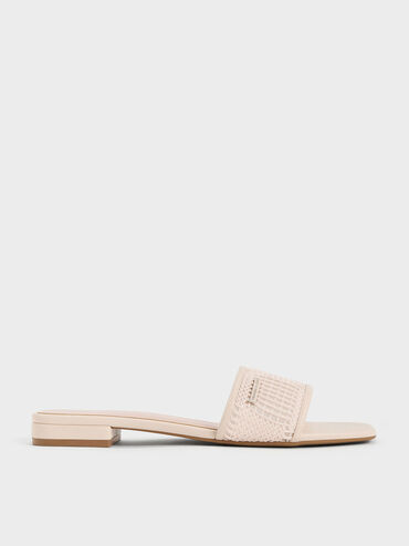 Mesh Knitted Slide Sandals, Cream, hi-res