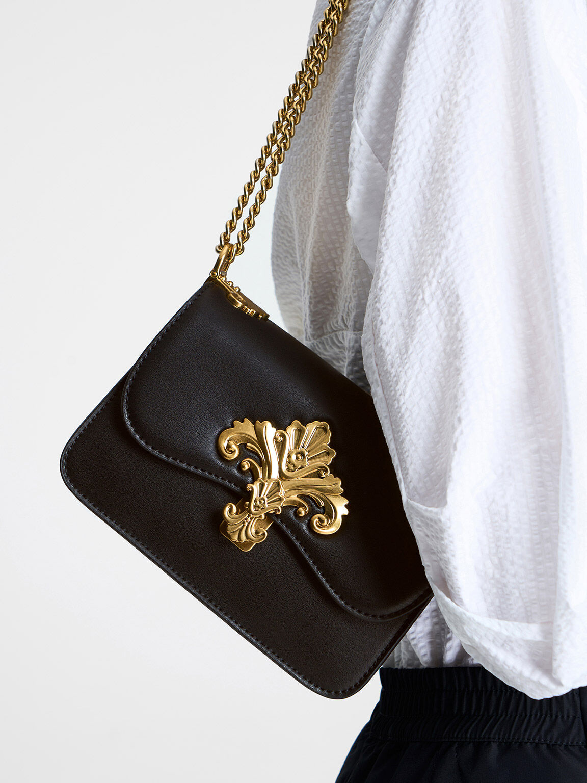 Meriah Chain Strap Crossbody Bag, Black, hi-res