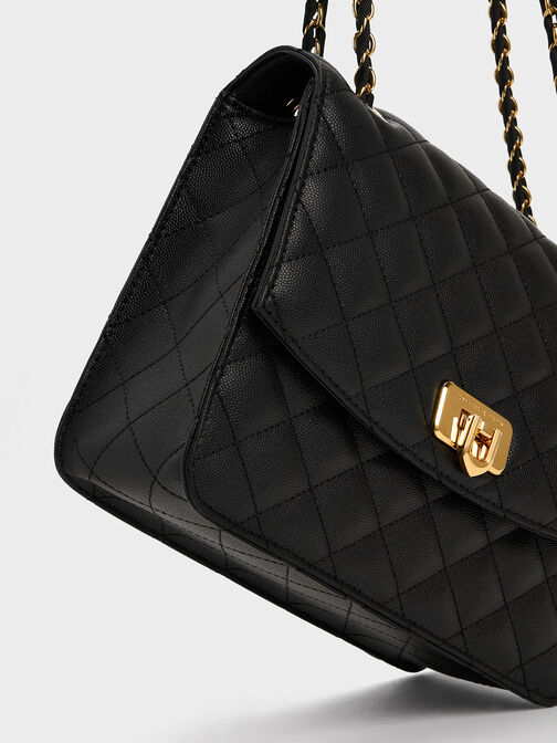 Cressida Quilted Chain Strap Bag, Black, hi-res