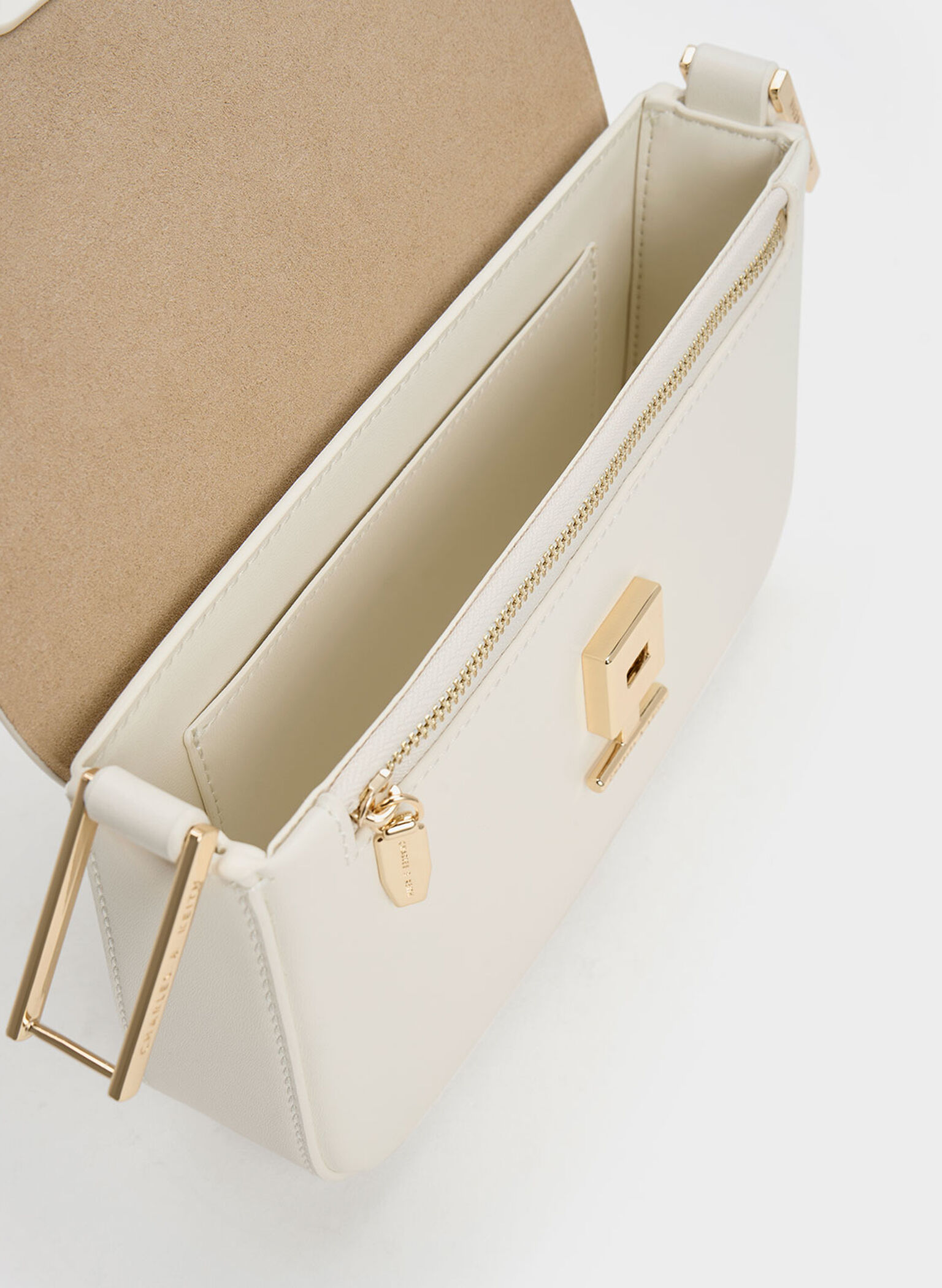 Bolso de hombro Koa Square con cierre a presión, Crema, hi-res