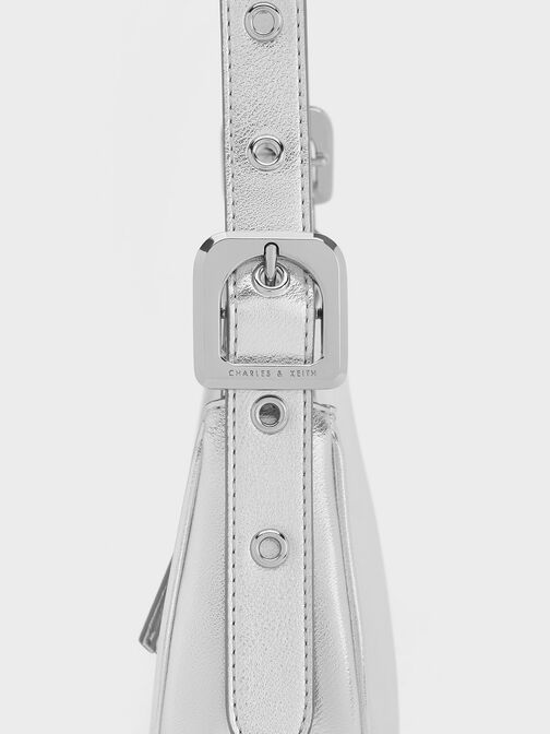 Petra Curved Shoulder Bag, Silver, hi-res