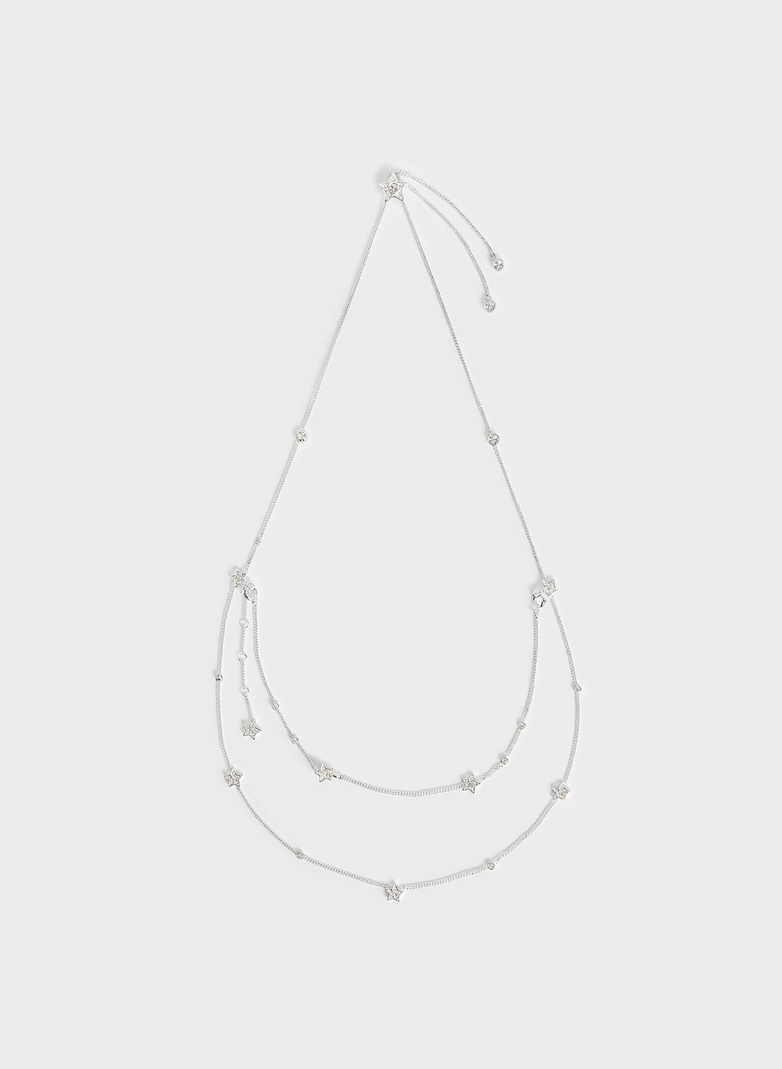 Horoscope Crystal Star Double-Chain Necklace, Silver, hi-res