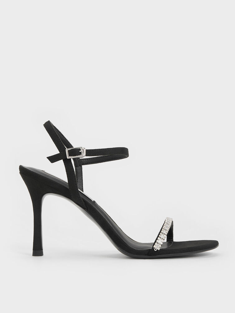 Ambrosia Textured Gem-Embellished Ankle-Strap Pumps, Black Textured, hi-res