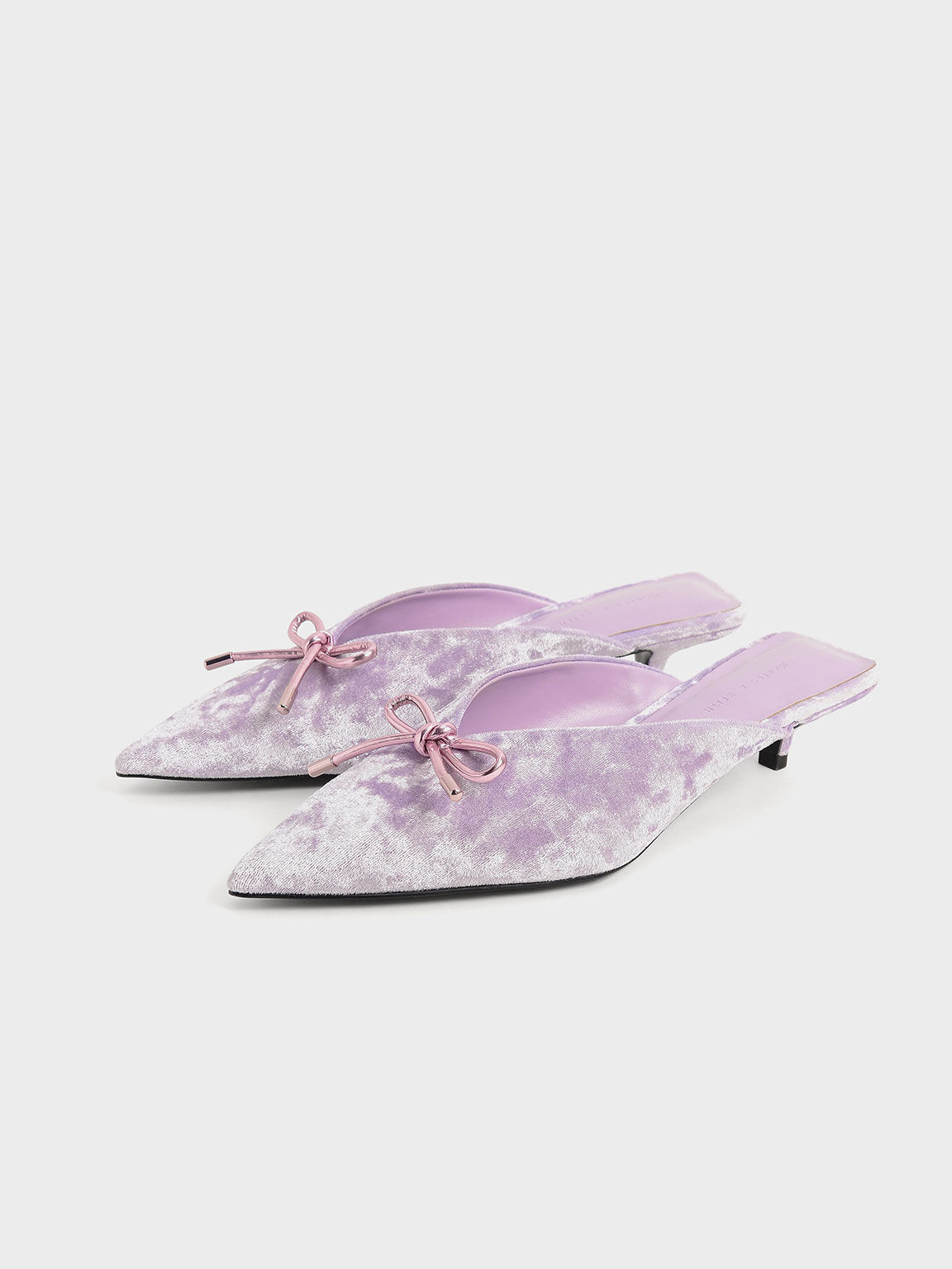 Azalea Velvet Bow-Embellished Mules​, Lilac, hi-res