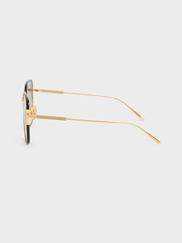Gafas de sol con forma de mariposa y montura con paneles, Negro, hi-res