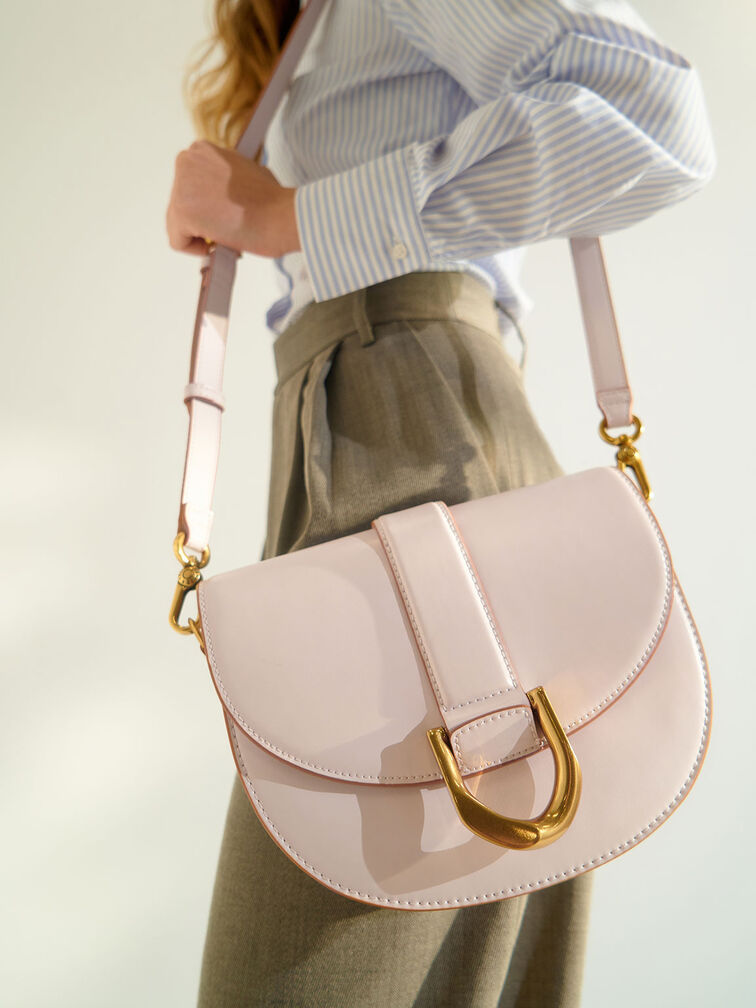 Charles Keith Horseshoe Buckle Saddle Bag Pink Up To 60% Off
