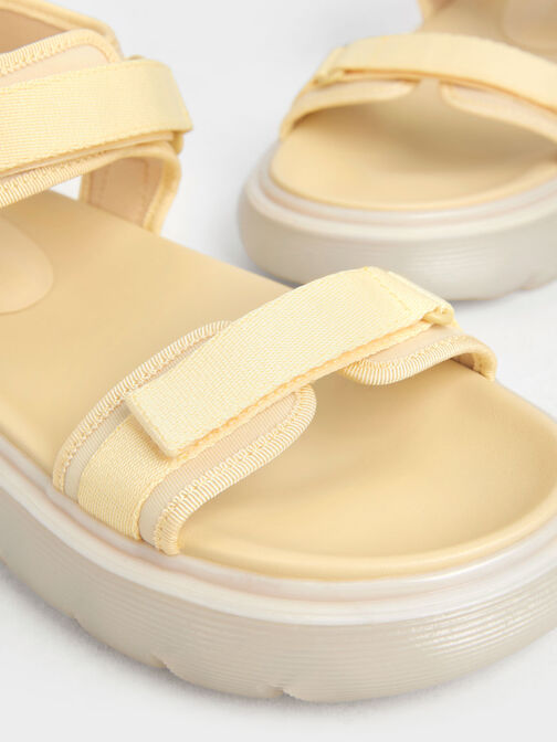 環保材質：魔術氈厚底涼鞋, 黃色, hi-res