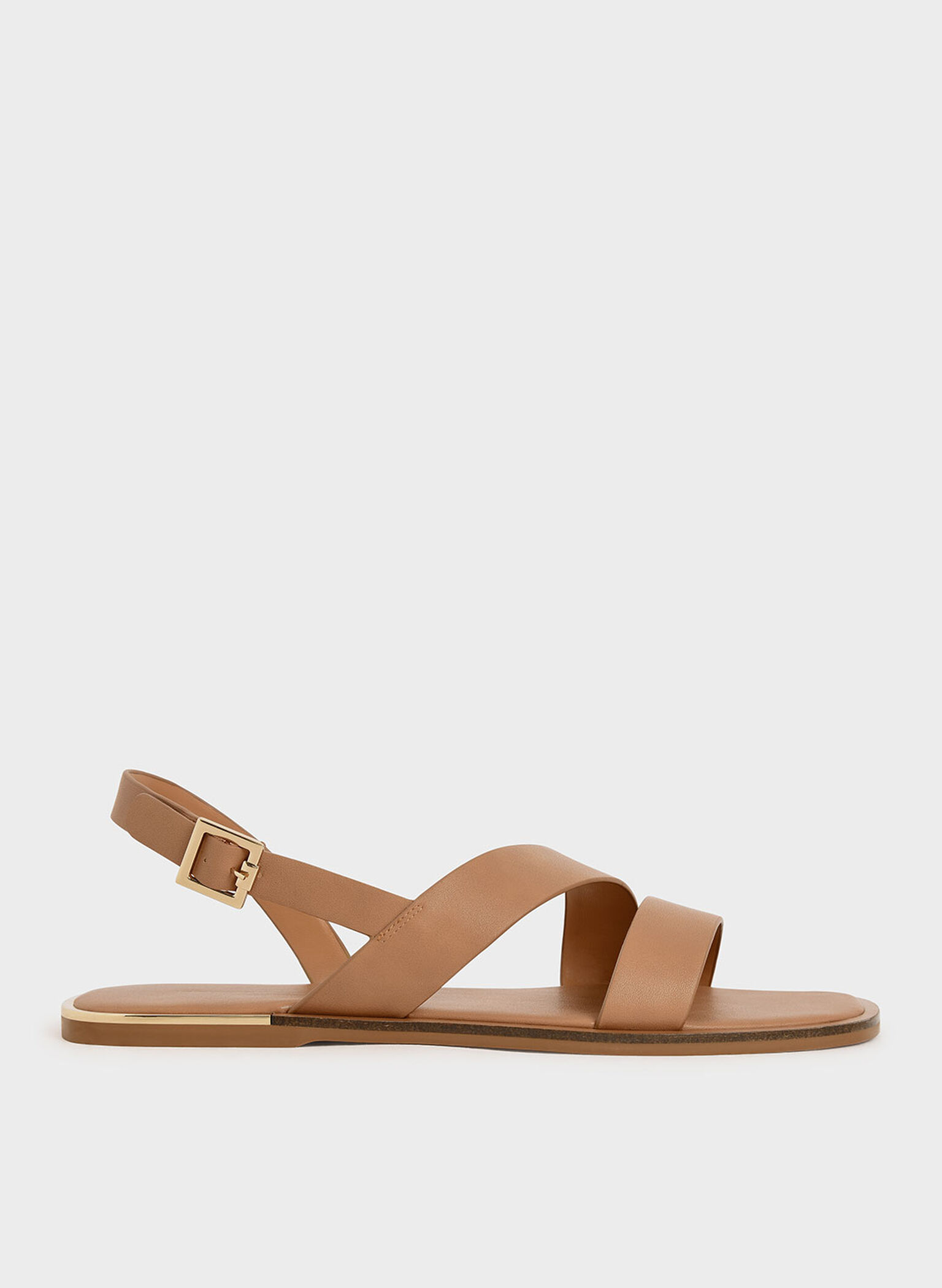 Asymmetric Strap Slingback Flats, Caramel, hi-res