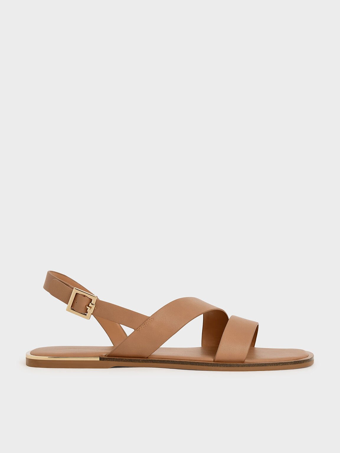 Caramel Asymmetric Strap Slingback Flats - CHARLES & KEITH SG