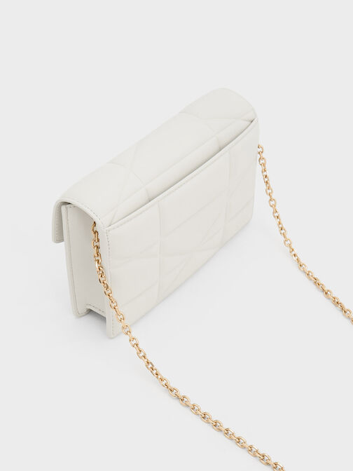 Blanche Chevron Chain-Strap Clutch, White, hi-res