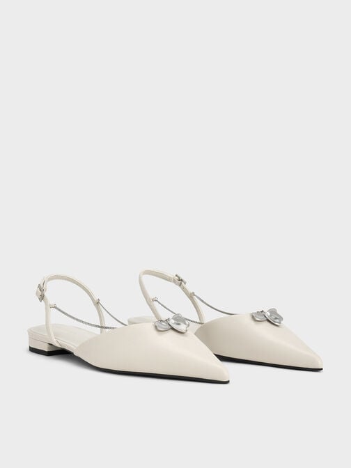 Flower-Accent Chain-Link Slingback Flats, Chalk, hi-res