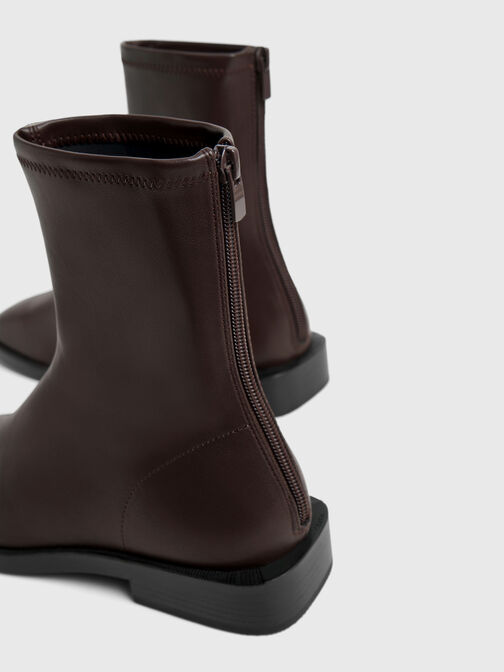 Square Toe Zip-Up Ankle Boots, Dark Brown, hi-res