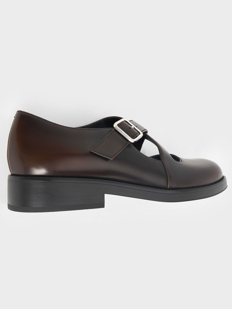 Crossover-Strap Buckled Mary Janes, Dark Brown, hi-res