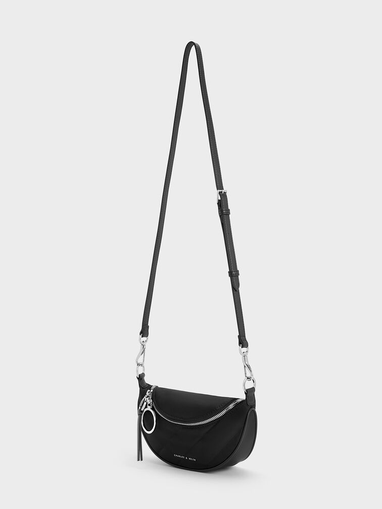 Bolso cruzado media luna Philomena de nylon, Noir, hi-res