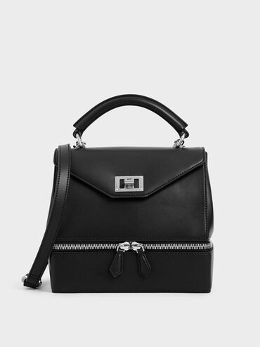 Two-Way Zip Top Handle Bag, Black, hi-res