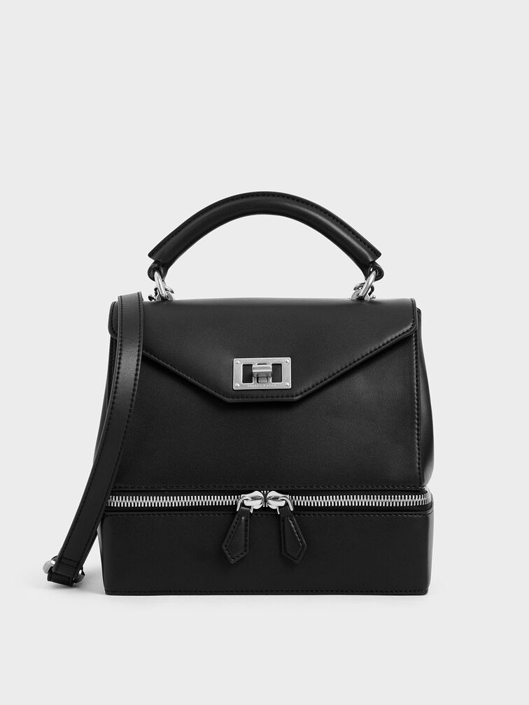 Two-Way Zip Top Handle Bag, Black, hi-res