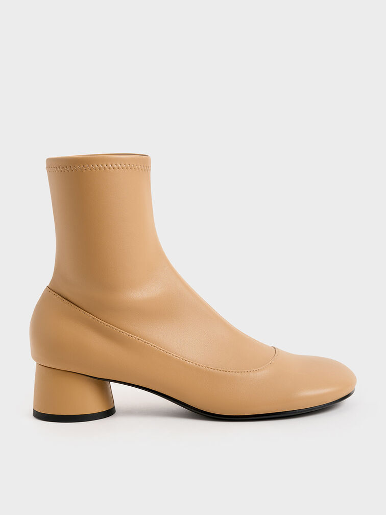 Stitch-Trim Cylindrical Heel Ankle Boots, Sand, hi-res