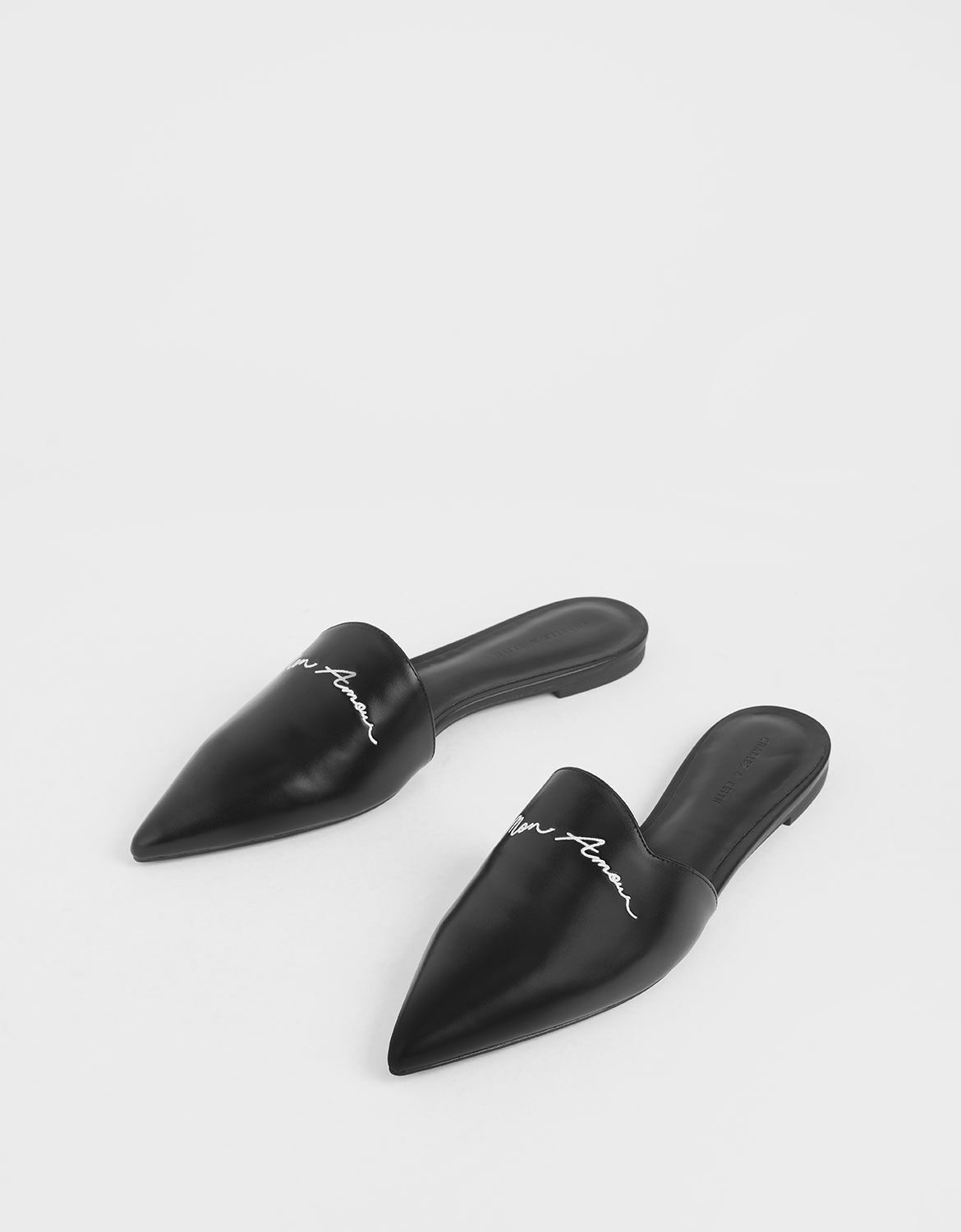 Black Embroidered Pointed Mules 