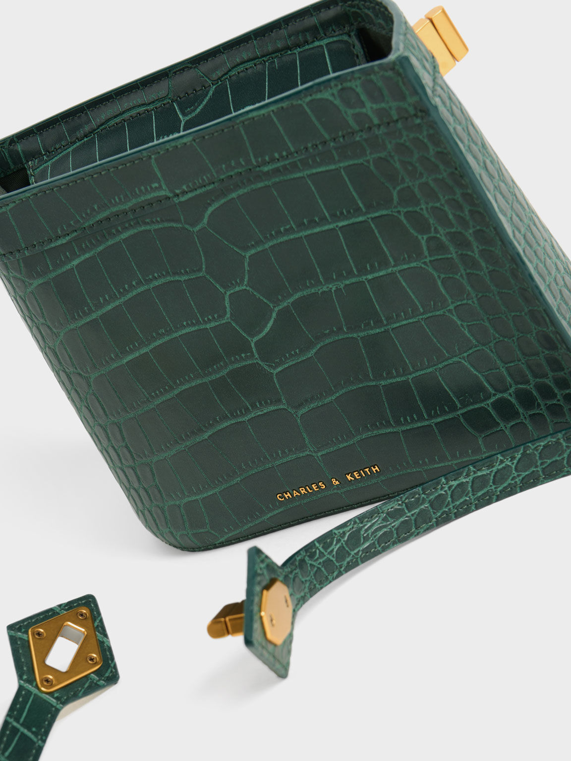 Metallic Accent Animal Print Bag, Dark Green, hi-res