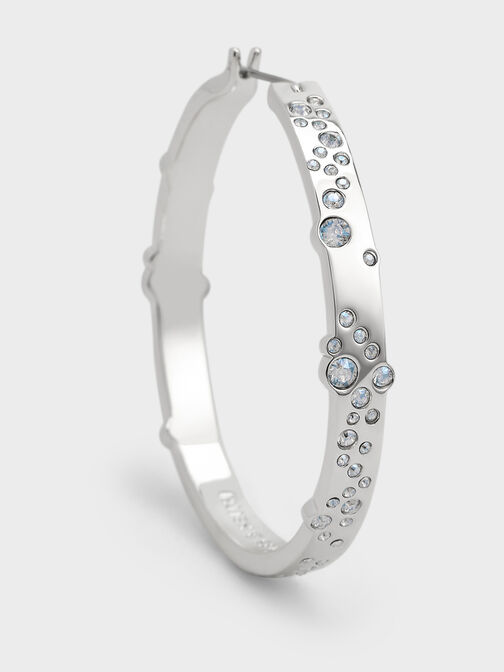 Reverie Crystal Large Hoop Earrings, Silver, hi-res