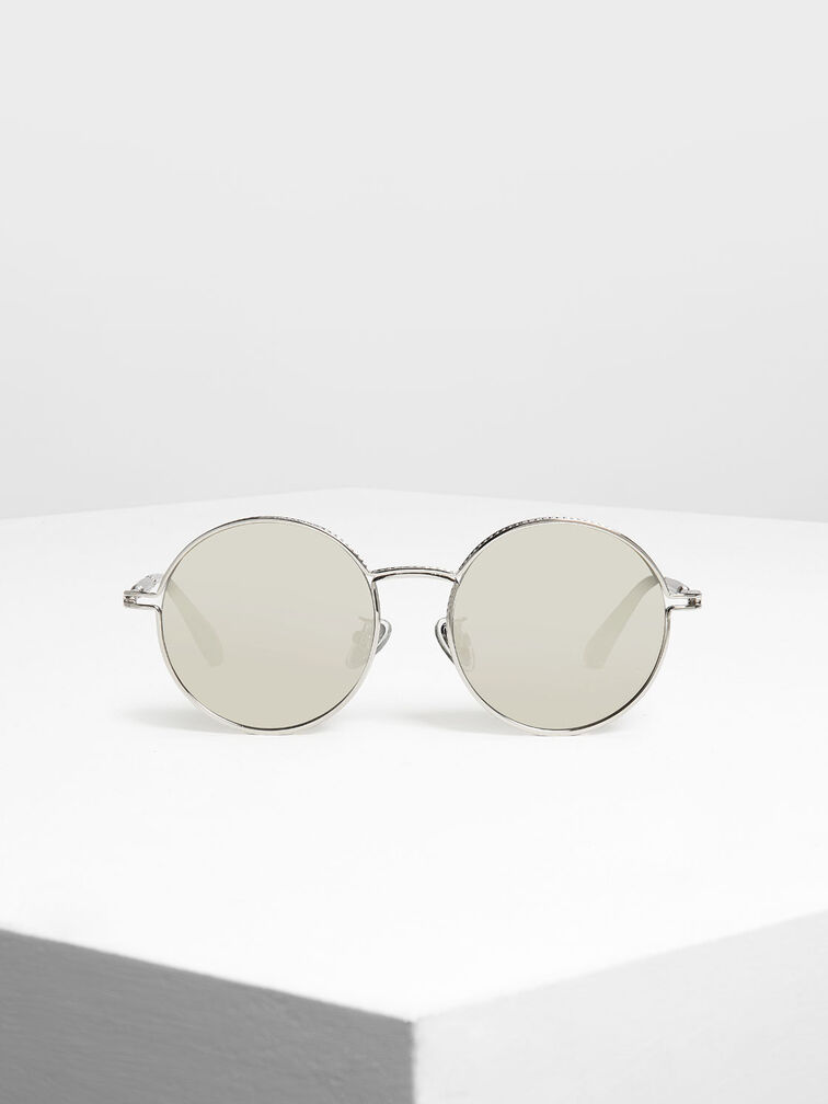 Round Framed Sunglasses, Silver, hi-res