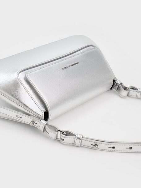 Olivia Metallic Trapeze Shoulder Bag, Silver, hi-res