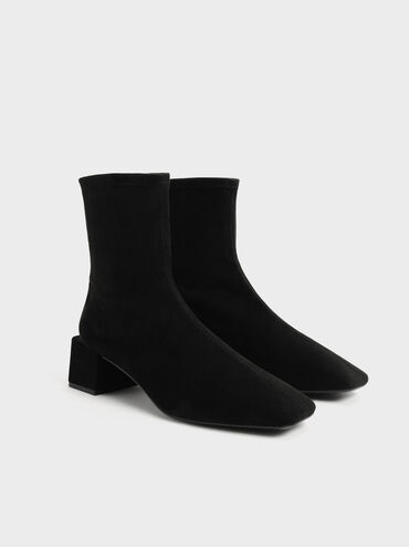 Textured Block Heel Zip-Up Ankle Boots, Black Textured, hi-res