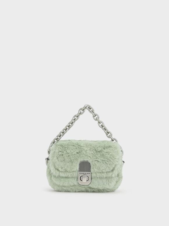Enya Furry Chain-Handle Mini Bag, Mint Green, hi-res