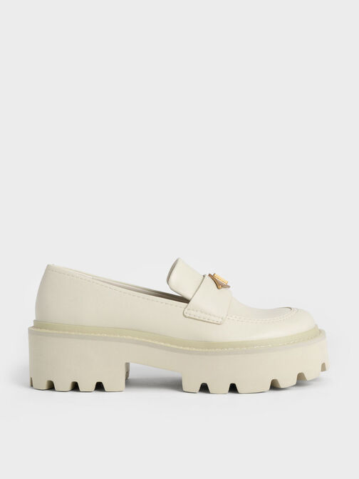 Metallic Accent Chunky Platform Penny Loafers, Chalk, hi-res