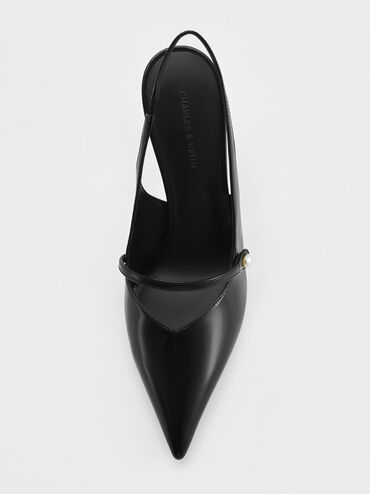 Zapatos de salón Helena con punta en punta y hebilla de perla, Negro pulido, hi-res