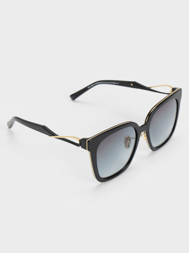 Gafas de sol cuadradas de acetato con alambre abierto, Negro, hi-res