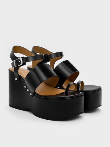 Tarian Toe-Ring Platform Wedges, Black, hi-res