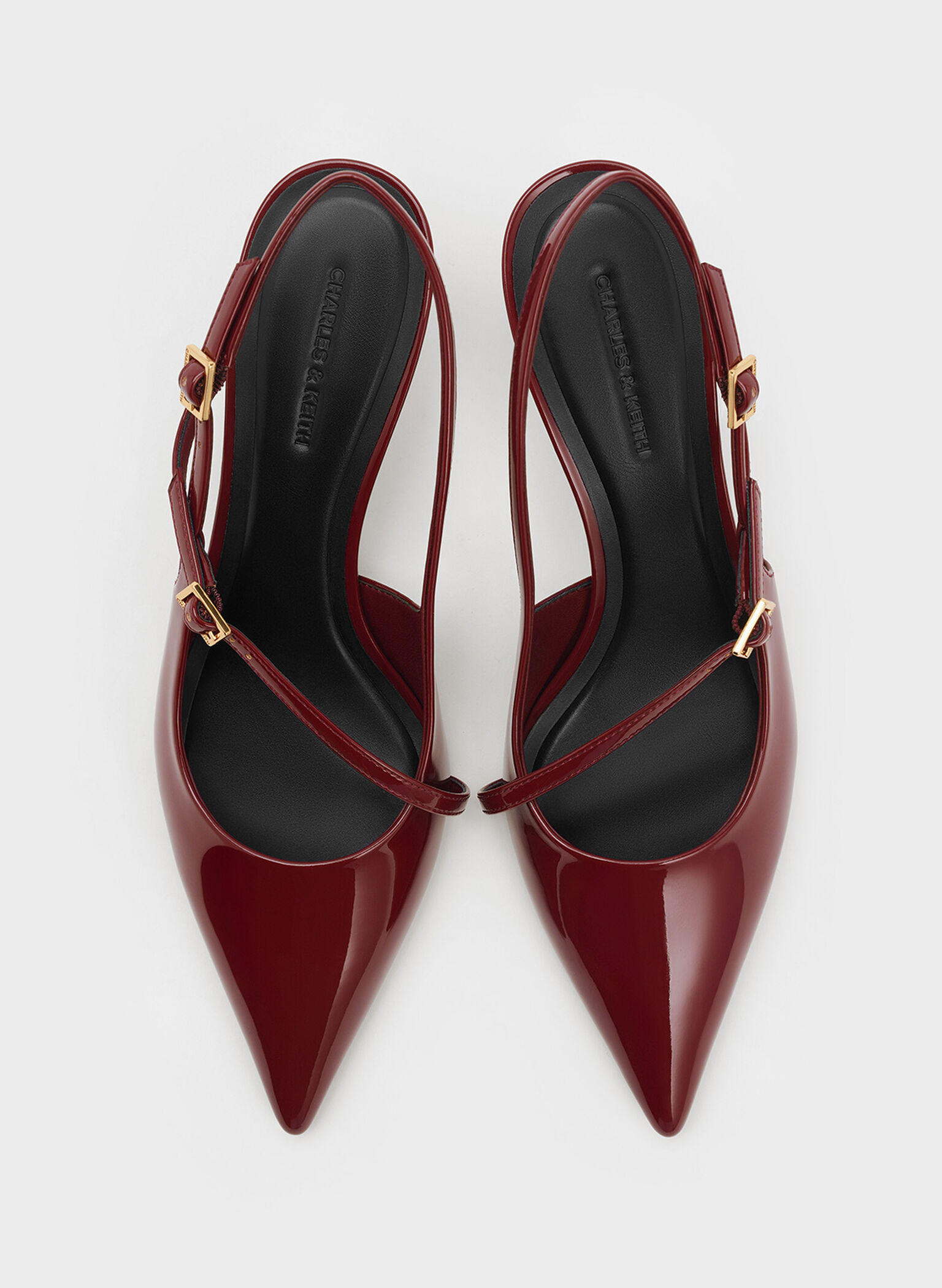 Patent Buckled Sculptural-Heel Slingback Pumps, Red, hi-res