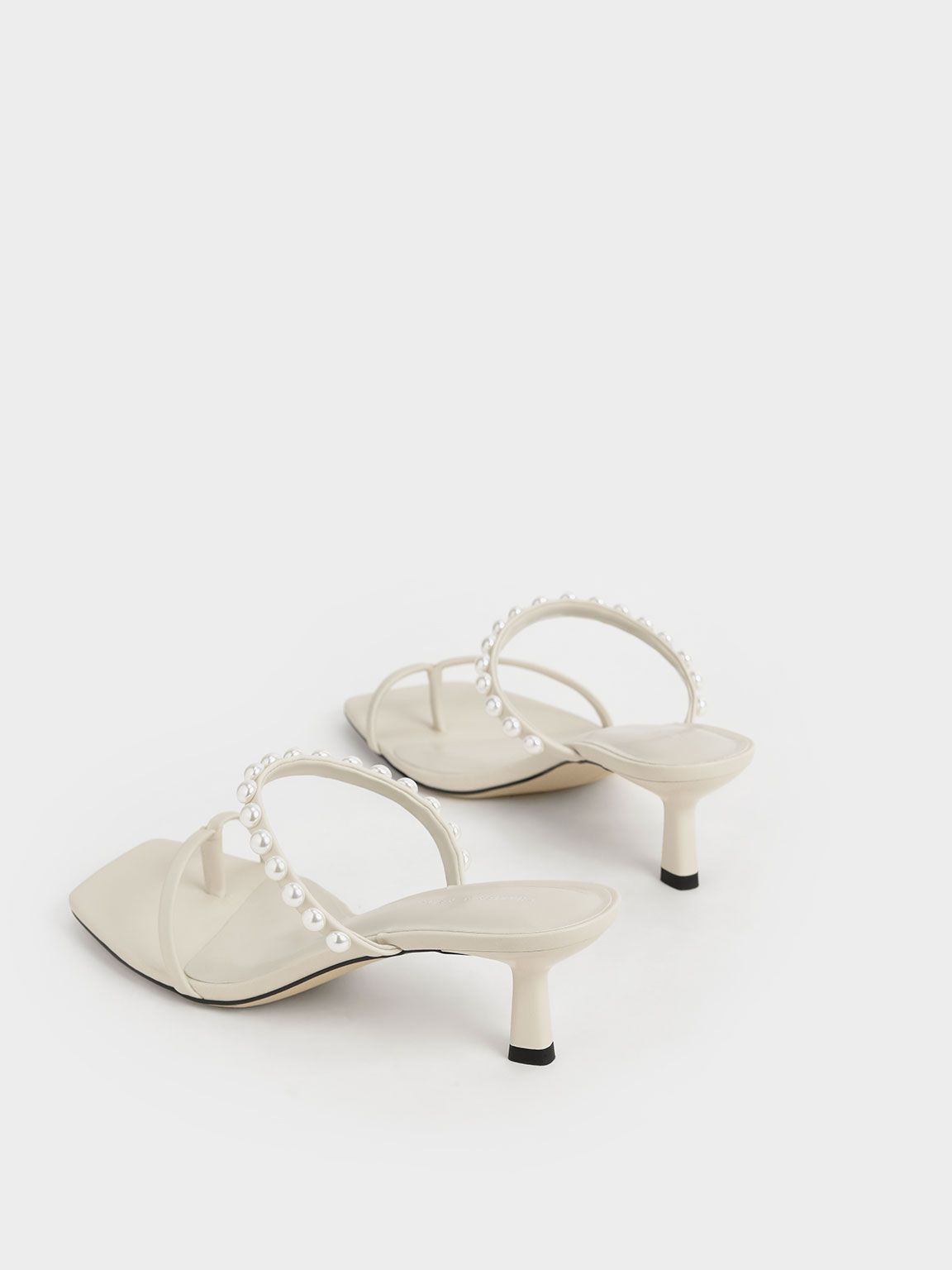 Pearl-Embellished Heeled Thong Sandals, Chalk, hi-res