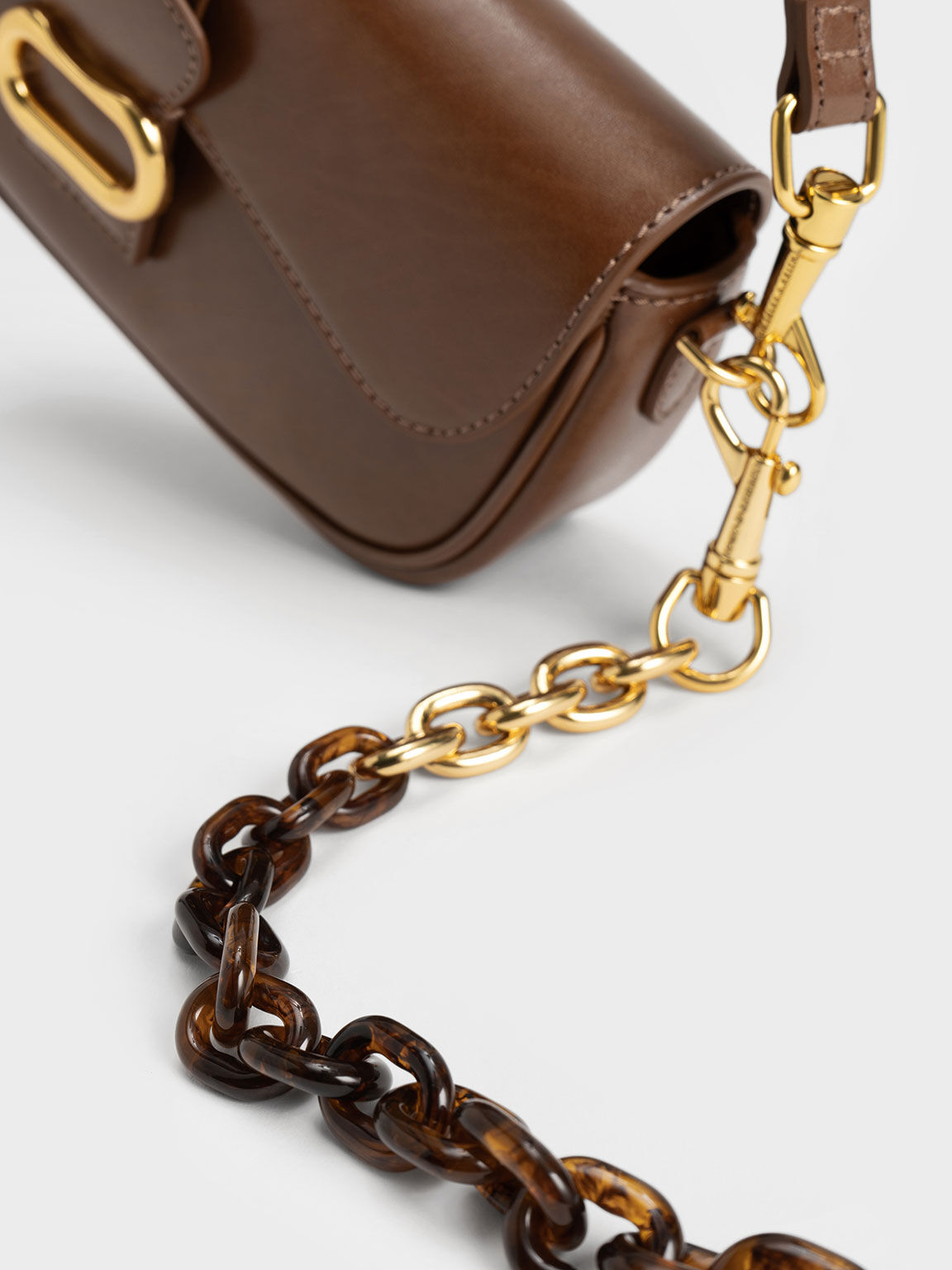 Daki Belted Curved Bag, Chocolate, hi-res