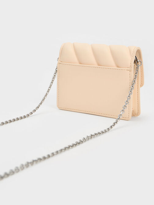 Asymmetric Flap Panelled Wallet, Beige, hi-res